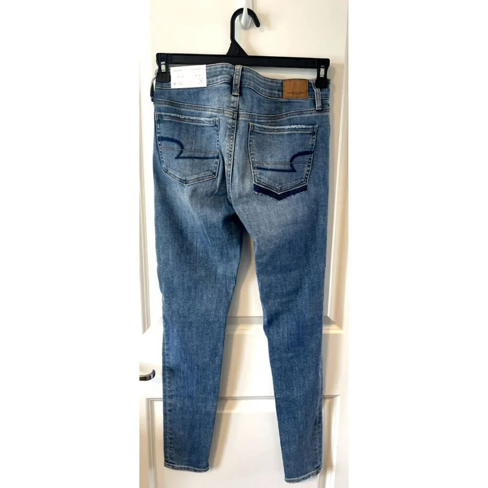 NWT AE American Eagle Hi-Rise Jegging Super Stretch X Denim Jeans 6 Distressed - Picture 2 of 5